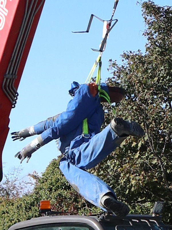 Fall from heights demo with a dummy in harness
