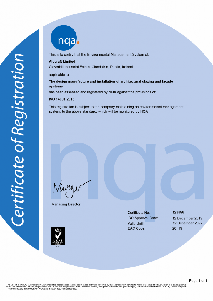 Alucraft ISO 14001 Environmental Management Cert